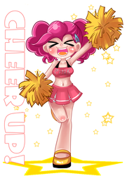Size: 1300x1800 | Tagged: safe, artist:chch, pinkie pie, human, g4, ><, armpits, belly button, cheerleader, clothes, cute, diapinkes, eyes closed, female, humanized, midriff, pom pom, skirt, solo, stars, twintails