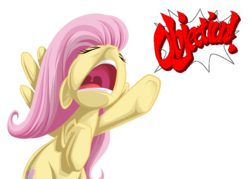 Size: 1120x800 | Tagged: safe, artist:mysticalpha, edit, fluttershy, g4, ace attorney, objection, simple background, transparent background