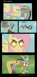 Size: 1140x2377 | Tagged: safe, artist:3dav3, discord, fluttershy, g4, keep calm and flutter on, assuming direct control, comic, harbinger, mass effect, parody, stare, the stare