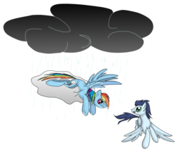 Size: 1024x881 | Tagged: safe, artist:kachna9, rainbow dash, soarin', pegasus, pony, g4, cloud, female, male, rain, ship:soarindash, shipping, straight