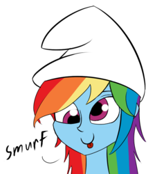 Size: 586x653 | Tagged: safe, artist:underpable, rainbow dash, equestria girls, g4, derp, female, hat, smurfs, solo