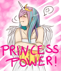 Size: 3000x3500 | Tagged: safe, artist:lyraliciouslyra, princess celestia, human, g4, :t, angry, eyes closed, female, horn, horned humanization, humanized, pouting, solo, winged humanization