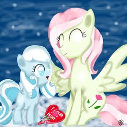 Size: 894x894 | Tagged: safe, artist:oceanhorse00, oc, oc only, oc:primrose, oc:snowdrop, pegasus, pony, female, filly, heart, mare, mother, mother and daughter, mother's day, present, spread wings, wings