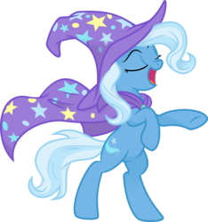 Size: 6563x7000 | Tagged: safe, artist:kp-shadowsquirrel, artist:spier17, trixie, pony, unicorn, g4, absurd resolution, bipedal, cape, clothes, eyes closed, female, hat, mare, open mouth, rearing, simple background, solo, transparent background, trixie's cape, trixie's hat, vector