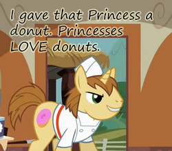 Size: 550x481 | Tagged: safe, donut joe, pony, unicorn, g4, donut, insane pony thread, male, princess, solo, stallion, tumblr