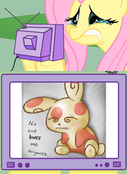 Size: 561x767 | Tagged: safe, fluttershy, spinda, g4, exploitable meme, fluttercry, pokémon, sad, tv meme