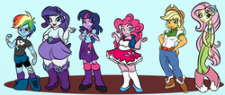 Size: 1992x846 | Tagged: safe, artist:rannva, applejack, fluttershy, pinkie pie, rainbow dash, rarity, twilight sparkle, equestria girls, g4, chubby, diverse body types, eqg promo pose set, fat, mane six, raritubby