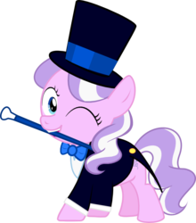 Size: 606x688 | Tagged: safe, artist:magerblutooth, diamond tiara, g4, cane, clothes, female, hat, simple background, solo, top hat, transparent background, tuxedo, vector