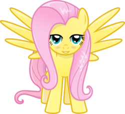 Size: 9906x9045 | Tagged: safe, artist:emberfiremane, fluttershy, pegasus, pony, g4, absurd resolution, bedroom eyes, blushing, female, front view, looking at you, mare, simple background, solo, spread wings, standing, transparent background, vector, wingboner, wings