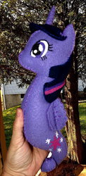 Size: 585x1200 | Tagged: artist needed, source needed, safe, twilight sparkle, human, sea pony, g4, hand, irl, outdoors, photo, plushie, seaponified, seapony twilight, species swap