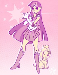 Size: 600x776 | Tagged: safe, spike, twilight sparkle, dog, human, equestria girls, g4, clothes, humanized, sailor moon (series), skirt, spike the dog