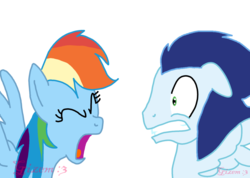 Size: 1024x731 | Tagged: dead source, safe, artist:gizemyorganci, rainbow dash, soarin', pegasus, pony, g4, duo, female, male, mare, ship:soarindash, shipping, simple background, stallion, straight, transparent background, yelling