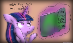 Size: 500x297 | Tagged: safe, artist:tunderi, twilight sparkle, g4, 30 minute art challenge, book, magic, reading, telekinesis