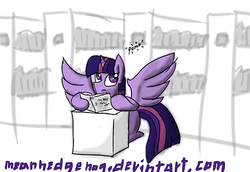 Size: 500x344 | Tagged: safe, artist:meanhedgehog, twilight sparkle, alicorn, pony, g4, 30 minute art challenge, book, female, mare, pomf, reading, twilight sparkle (alicorn), wingboner