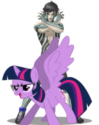 Size: 1250x1580 | Tagged: safe, artist:flutterflyraptor, artist:kazuma kaneko, twilight sparkle, alicorn, pony, g4, crossover, demi-fiend, female, hitoshura, male, mare, megami tensei, naoki kashima, nocturne, shin megami tensei, shin megami tensei: nocturne, twilight sparkle (alicorn)