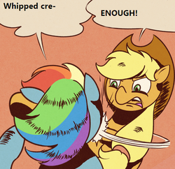 Size: 517x500 | Tagged: safe, applejack, rainbow dash, g4, batman, meme, my parents are dead, seriously, whipped cream