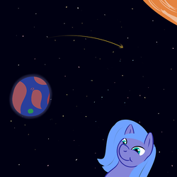 Size: 500x500 | Tagged: safe, princess luna, g4, 30 minute art challenge, earth, female, missing horn, planet, shooting star, solo, space