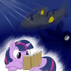 Size: 500x500 | Tagged: safe, artist:osakaoji, twilight sparkle, squid, g4, 30 minute art challenge, book, reading, submarine, twenty thousand leagues under the sea