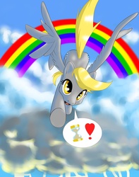 Size: 1179x1500 | Tagged: safe, derpy hooves, pegasus, pony, g4, cloud, cloudy, female, flying, pictogram, rainbow, solo