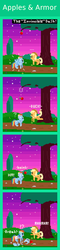 Size: 440x1820 | Tagged: safe, artist:zztfox, applejack, rainbow dash, g4, armor, comic, ghosts and goblins, pixel art, reference