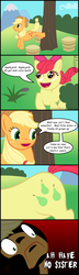 Size: 505x1755 | Tagged: safe, artist:greywander87, apple bloom, applejack, g4, comic, dishonorapple, disowned, harsher in hindsight, hilarious in hindsight, pear, that pony sure does hate pears