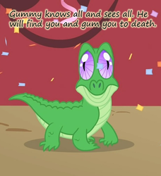 Size: 462x506 | Tagged: safe, gummy, g4, confetti, dont let his cuteness fool you, insane pony thread, party, tumblr