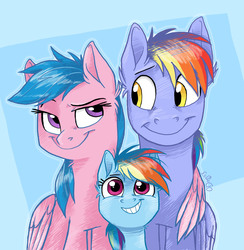Size: 1879x1923 | Tagged: safe, artist:graystripe64, firefly, rainbow blaze, rainbow dash, pegasus, pony, g1, g4, bedroom eyes, dreamworks face, family, family photo, female, filly, firefly as rainbow dash's mom, foal, g1 to g4, generation leap, happy, hug, male, mare, parent, ship:fireblaze, shipping, smiling, stallion, straight, trio, winghug, younger