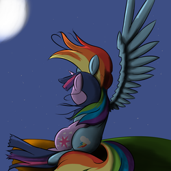 Size: 1280x1280 | Tagged: safe, artist:geneticanomaly, rainbow dash, twilight sparkle, g4, cover art, fanfic, female, hug, lesbian, night, ship:twidash, shipping, sitting