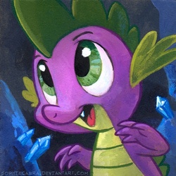 Size: 507x506 | Tagged: safe, artist:kenket, artist:spainfischer, spike, dragon, pony, g4, fangs, gem cave, male, open mouth, portrait, solo, traditional art