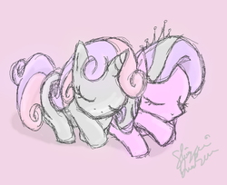 Size: 600x489 | Tagged: safe, artist:shirayuri-denukun, diamond tiara, sweetie belle, g4, sleeping