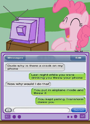 Size: 547x750 | Tagged: safe, pinkie pie, g4, chat, exploitable meme, imessage, ios, transformers, tv meme