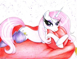 Size: 824x630 | Tagged: safe, artist:prettypinkpony, fleur-de-lis, pony, unicorn, g4, clothes, female, long eyelashes, socks, solo, striped socks, traditional art