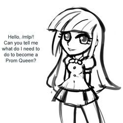 Size: 600x600 | Tagged: safe, artist:livesmutanon, twilight sparkle, oc, oc:anon, comic:based anon, equestria girls, g4, /mlp/, 4chan, female, grayscale, monochrome, solo