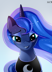 Size: 1124x1561 | Tagged: safe, artist:skyart301, princess luna, g4, bedroom eyes, blushing, female, looking, looking at you, portrait, solo
