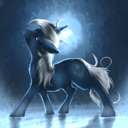 Size: 1024x1024 | Tagged: safe, artist:imsokyo, trixie, pony, unicorn, g4, backlighting, female, fluffy, majestic, mare, missing accessory, smiling, solo