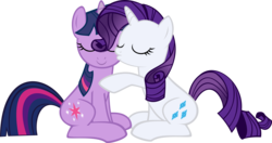 Size: 3000x1583 | Tagged: safe, artist:muhmuhmuhimdead, rarity, twilight sparkle, pony, unicorn, g4, cheek kiss, duo, eyes closed, female, kissing, lesbian, mare, ship:rarilight, shipping, simple background, transparent background, unicorn twilight, vector