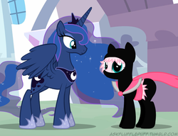 Size: 650x500 | Tagged: safe, artist:mixermike622, princess luna, oc, oc:fluffle puff, tumblr:ask fluffle puff, g4, ninja