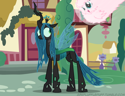 Size: 650x500 | Tagged: safe, artist:mixermike622, queen chrysalis, oc, oc:fluffle puff, tumblr:ask fluffle puff, g4