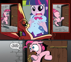 Size: 945x821 | Tagged: safe, pinkie pie, twilight sparkle, equestria girls, g4, breast fondling, breast grab, breasts, comic, exploitable meme, grope, meme, surprise door