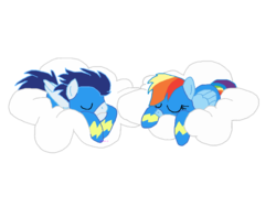 Size: 1000x750 | Tagged: dead source, safe, artist:gizemyorganci, rainbow dash, soarin', pegasus, pony, g4, cloud, duo, female, male, mare, on a cloud, ship:soarindash, shipping, simple background, sleeping, sleeping on a cloud, stallion, straight, transparent background, wonderbolts
