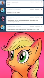 Size: 1104x1920 | Tagged: safe, artist:creamygravy, applejack, g4, ask-diamond-rarity, spanish, tumblr