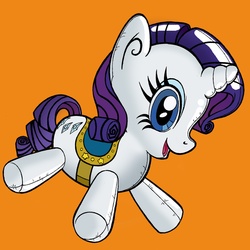 Size: 1280x1279 | Tagged: safe, artist:creamygravy, rarity, inflatable pony, unicorn, g4, ask-diamond-rarity, female, horn, inflatable, inflatable unicorn, saddle, solo, toy, tumblr