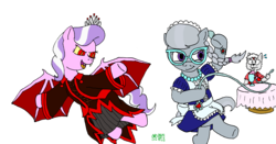 Size: 2480x1299 | Tagged: safe, artist:merkleythedrunken, diamond tiara, silver spoon, bat pony, vampire, g4, bat ponified, clothes, duo, maid, race swap