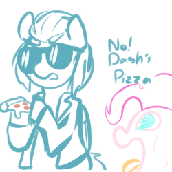 Size: 1000x1000 | Tagged: safe, artist:mt, pinkie pie, oc, g4, clothes, food, jacket, meat, pepperoni, pepperoni pizza, pizza, sunglasses, the dash