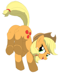 Size: 4099x5000 | Tagged: safe, artist:xniclord789x, applejack, g4, absurd resolution, action pose, applebutt, bucking, butt, female, freckles, hat, looking back, plot, simple background, solo, transparent background, underhoof
