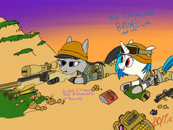 Size: 1600x1200 | Tagged: safe, artist:illkillyoutoo, dj pon-3, octavia melody, vinyl scratch, earth pony, pony, unicorn, g4, ar-15, comic, female, gun, hooves, horn, lying down, mare, military, open mouth, optical sight, rifle, sniper, sniper rifle, teeth, text, weapon
