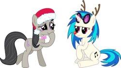 Size: 9660x5432 | Tagged: safe, artist:vaderpl, dj pon-3, octavia melody, vinyl scratch, g4, absurd resolution, christmas, duo, hat, santa hat