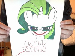 Size: 640x480 | Tagged: safe, artist:bronyboy15, rarity, human, g4, backwards, crossover, evil, hand, the joker