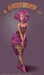 Size: 416x700 | Tagged: safe, artist:sparrow-chan, pinkie pie, human, g4, clothes, corset, female, humanized, old banner, solo