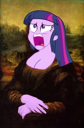 Size: 600x908 | Tagged: safe, twilight sparkle, equestria girls, g4, my little pony equestria girls, breasts, cleavage, exploitable meme, female, fine art parody, mona lisa, solo, twiscream